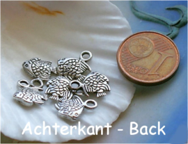 set/4 Bedeltjes: Vis - 10x10 mm - Antiek Zilver Kleur Metaal