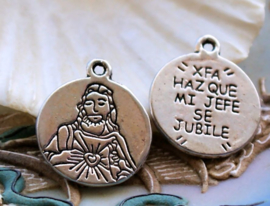 1 Dubbelzijdige Bedel: Jezus + tekst - 21x18 mm - Antiek Zilver Kleur