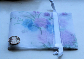 set/10 Organza pouches with satin ribbon - 99x75 mm - Flowers