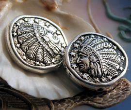 Large Bead: Native American Chief - 30 mm - Metal Look Antique Silver tone