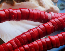 set/5 Beautiful Red Coral Beads - Heishi - 11x4 mm