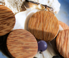 set/2 large Beads: Palm Wood - Disc - 30 mm - Naturel