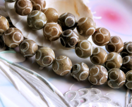 set/3 Tibetan Prayer Beads - Carved JADE -  Round - 11 mm - Olive Green