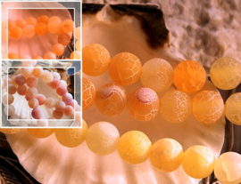 set/6 beads: Dragon Scale Agate - Round - 8,2 mm - Frost - Yellow-White or Orange-Cream-Off White