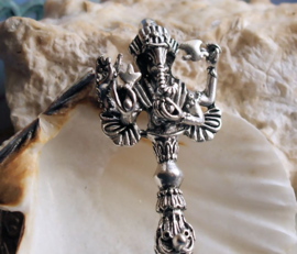 Long Pendant: Elephant-God Ganesha - 71 mm - Antique Silver tone