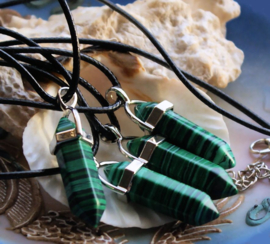 Pendle Pendant on Satin Cord Necklace: Malachite - approx 40 mm
