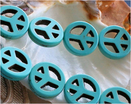 set/2 beads: Howlite - PEACE - 25 mm - Turquoise tone