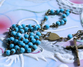 Vintage Rosary - Brass with Aqua-Blue