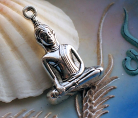 Large Pendant: Buddha - 35 mm - Antique Silver Tone