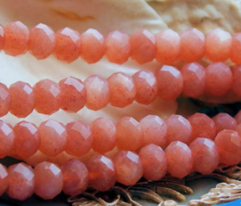 set/5 beads: Beautiful Pink Sunstone (Moonstone) -  Faceted Disc - 8x5 mm