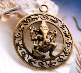Pendant: Elephant-God GANESH Ganesha - 44x38 mm - Antique Brass/Bronze tone
