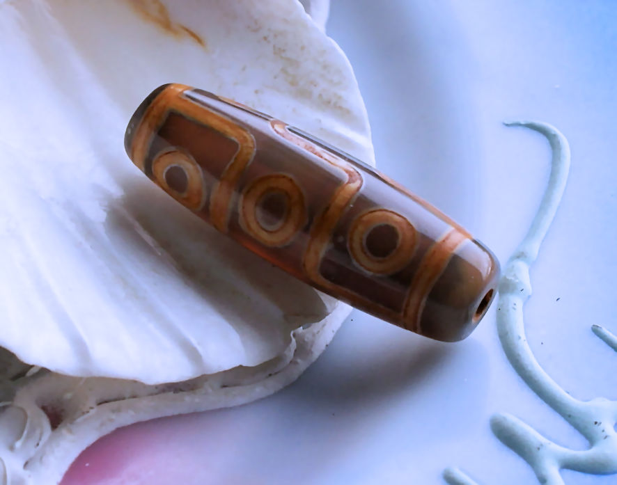 1 Grote Tibetaanse DZI Gebedskraal: 3 Eye Bead - Agaat - ca 30 mm lang
