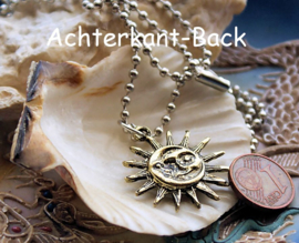 Sun Moon Pendant on Ball Chain Necklace - Antique Gold and Silver tone