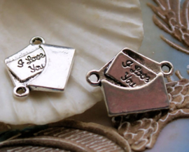set/2 Connectors/Charms: Love Letter - I Love You - 21 mm - Silver Tone