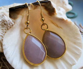 C&G Earrings: Faceted JADE Drops -  White or Lilac - Gold