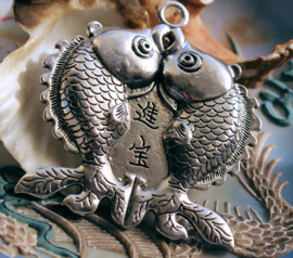 Large Pendant: VKoi Fish - 59 mm - Antique Silver tone