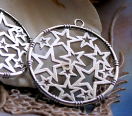 set/2 Pendants: Stars - 35x32 mm - Antique Silver Tone