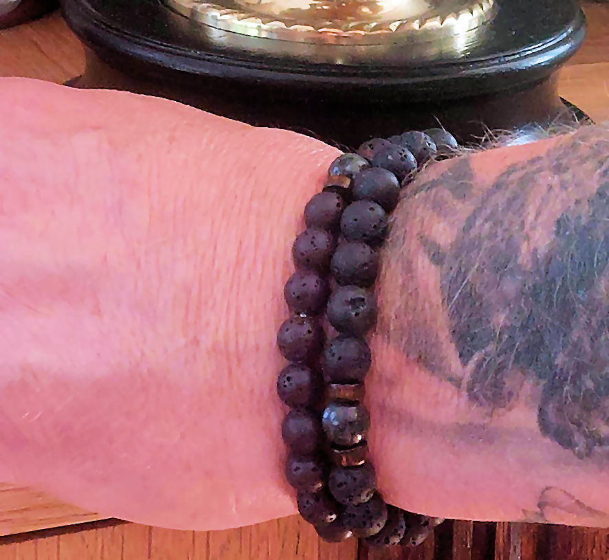 Beautiful Unisex Bracelet: Black Lava Rock with Wood and Labrodorite