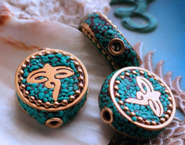 1 Gebedskraal uit Nepal: Ganesh - 20 mm - Turquoise and Goud kleur