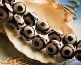 1 kraal:  echt Agaat - Eye Bead of Streep - Rond Facet - 10 mm - Zwart Wit