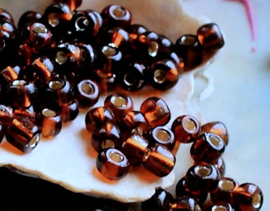 set/100 beads: Spacer Glass - appr 4x3 mm - Silver + Golden-Brown
