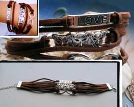 Armband 'Infinity Brown' 5-rij in Imitatie Suède