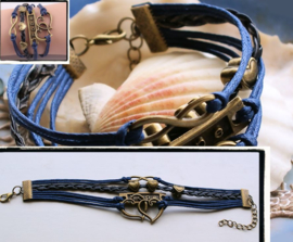 Bracelet 'Blue Bronze' Faux Leather/Suede - Infinity Hearts Hope