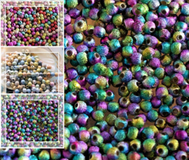 set/50 Beads: Metal Look STARDUST - Round - 4 mm - Multi Metallic Bright or Peacock or Pastel