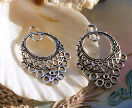 set/2 Connectors/Earring Chandeliers: Filigree India - 32 mm - Antique Silver tone