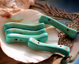 set/2 grote kralen: 2-Rij Verdeler - Echt Howliet - Wave - 32 mm - Turquoise