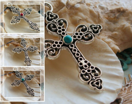 Pendant: Ajour Cross - 50 mm - Antique Silver tone - in various colours