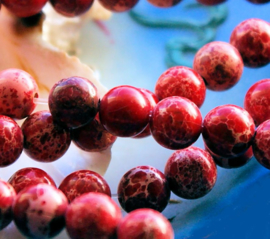 set/5 beads: Sediment Jasper - Round - 8 mm - Coral-Red with Earth tones