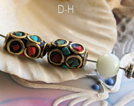 1 handmade Tibetan Bead: Brass with real Lapis Lazuli and/or Turquoise & Coral  - var. options - D