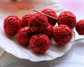 set/2 CINNABER beads - 8,8 or 11 mm - Longevity Fu symbols - Red