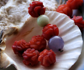 1 Prachtige Gebedskraal van Yak Been uit Tibet - LOTUS - 12 mm - Koraal-Rood