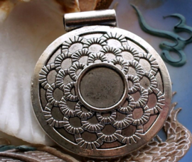 Beautiful Large Tibetan Pendant - 50x45 mm - Antique Silver Tone