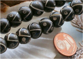 BONE:  set/4 Prayer Beads - Tibet - Round - 10x8 mm - Black Off-White