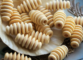 set/10 beads: Wood - Tabular Twist - 17x9 mm - Natural/Off White