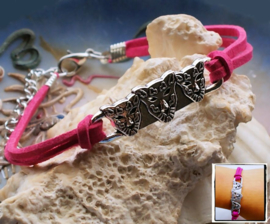 Bracelet: Green Man - Pink Faux Suede + Antique Silver Tone