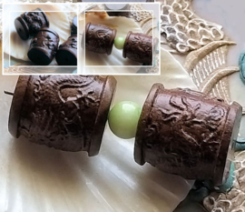 1 large handmade bead: Rosewood - DRAGON - Tube - 17x20 mm or 18x18/20 mm