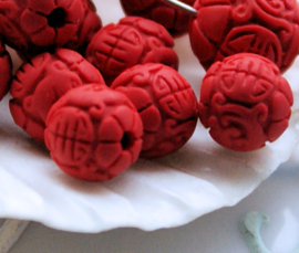 set/2 CINNABER beads - 8,8 or 11 mm - Longevity Fu symbols - Red