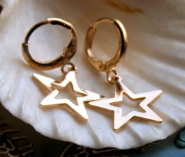 Pair of Earrings with Star or Moon or Crucifix or Crystal - Gold