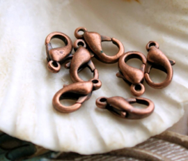 set/5 Lobster Claw Clasps - 12 mm - Antique Copper Tone