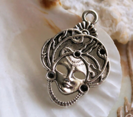 Pendant: Venetian Mask - 31 mm - Antique Silver Tone