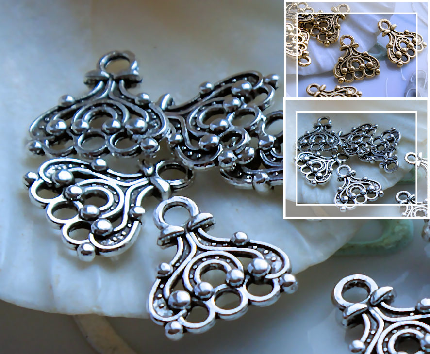 set/2x  3-rij Verdeler/Tussenstuk: Bali stijl - 15 mm - Antiek Zilver of Goud Kleur