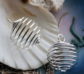 1 Wire Cage Pendant: 25 or 30 mm: for for Bead/Gemstone/Shell up to approx 18-23 mm - Silver tone