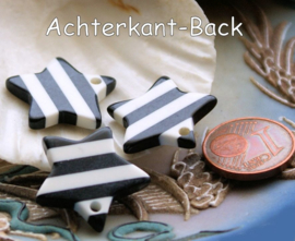 set/3 Charms/Beads: Lucite - STAR - 19x19 mm - Black & White Stripes