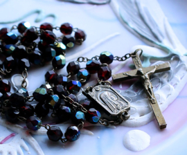 Vintage Rosary with AB Garnet-colour Faceted Beads