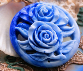 Pendant/Connector: Roses - Mother of Pearl look - approx 60 mm - Blue