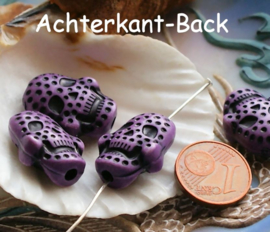 1 grote kraal: Kunsthars - SKULL - 20x15 mm - Violet Paars met Zwart